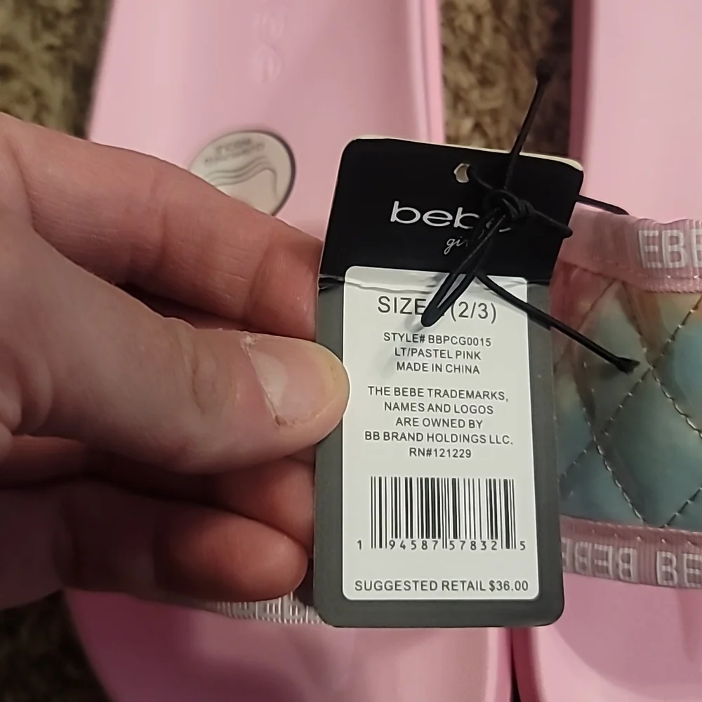BEBE GIRLS QUILTED LOGO SLIDE/SANDAL:  PINK W/ TIE DYE: NWT: SZ L (2/3)